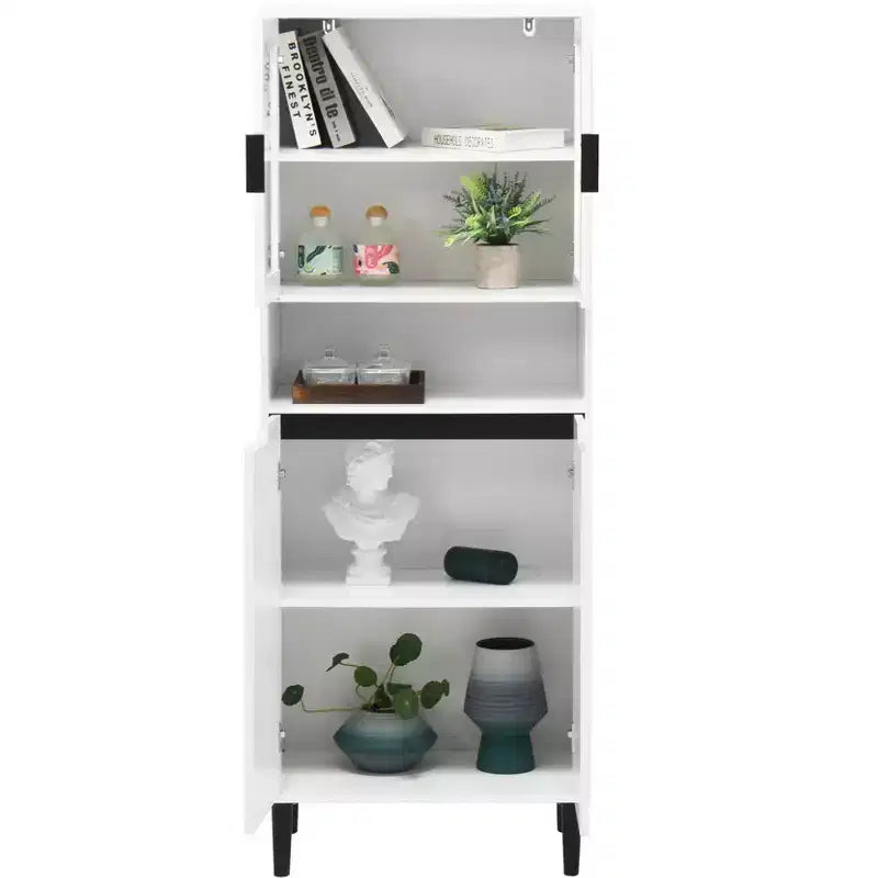 CLIHOME Bibliothèque haute 4 portes en verre trempé, armoire de rangement utilitaire avec étagères réglables