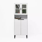 CLIHOME Bibliothèque haute 4 portes en verre trempé, armoire de rangement utilitaire avec étagères réglables