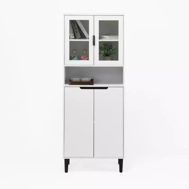 CLIHOME Bibliothèque haute 4 portes en verre trempé, armoire de rangement utilitaire avec étagères réglables