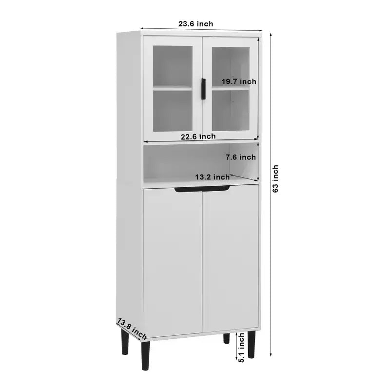 CLIHOME Bibliothèque haute 4 portes en verre trempé, armoire de rangement utilitaire avec étagères réglables
