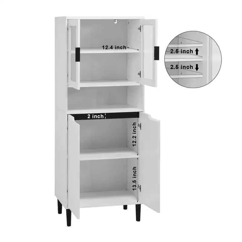 CLIHOME Bibliothèque haute 4 portes en verre trempé, armoire de rangement utilitaire avec étagères réglables