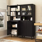 CLIHOME Bibliothèque haute 4 portes en verre trempé, armoire de rangement utilitaire avec étagères réglables