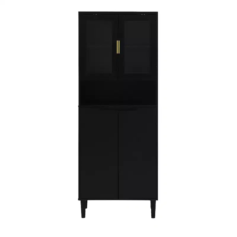 CLIHOME Bibliothèque haute 4 portes en verre trempé, armoire de rangement utilitaire avec étagères réglables