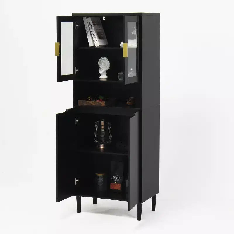 CLIHOME Bibliothèque haute 4 portes en verre trempé, armoire de rangement utilitaire avec étagères réglables