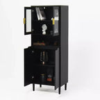 CLIHOME Bibliothèque haute 4 portes en verre trempé, armoire de rangement utilitaire avec étagères réglables