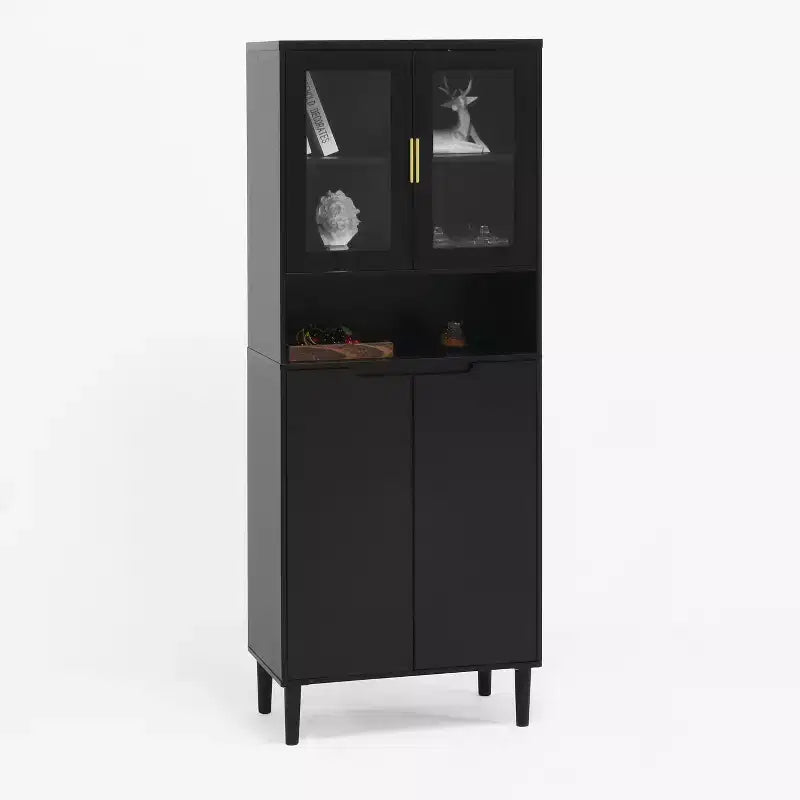 CLIHOME Bibliothèque haute 4 portes en verre trempé, armoire de rangement utilitaire avec étagères réglables