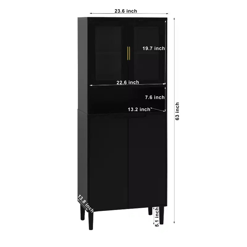 CLIHOME Bibliothèque haute 4 portes en verre trempé, armoire de rangement utilitaire avec étagères réglables