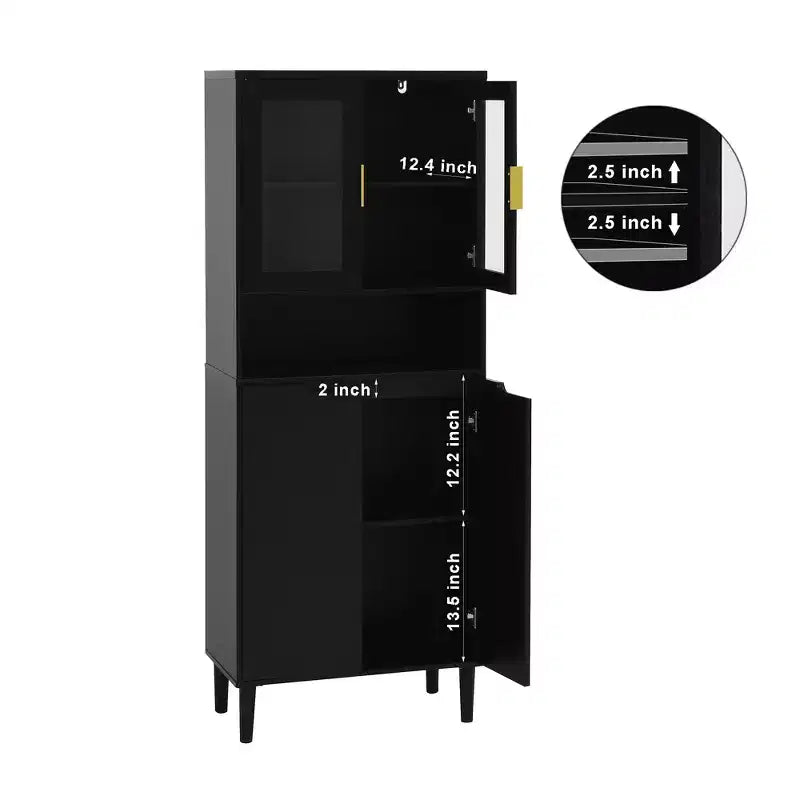 CLIHOME Bibliothèque haute 4 portes en verre trempé, armoire de rangement utilitaire avec étagères réglables