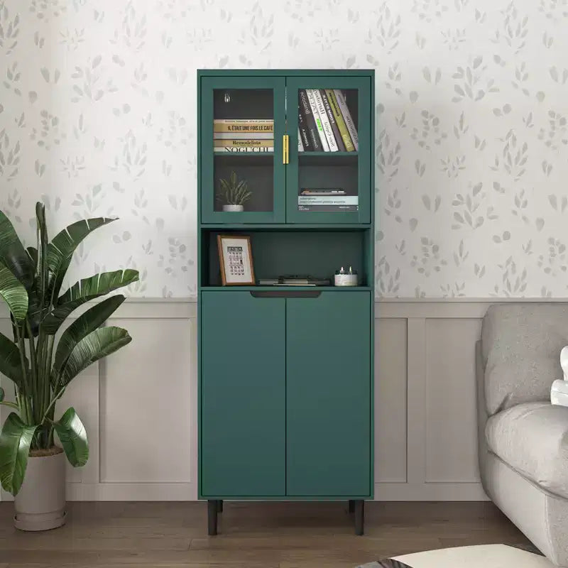 CLIHOME Bibliothèque haute 4 portes en verre trempé, armoire de rangement utilitaire avec étagères réglables