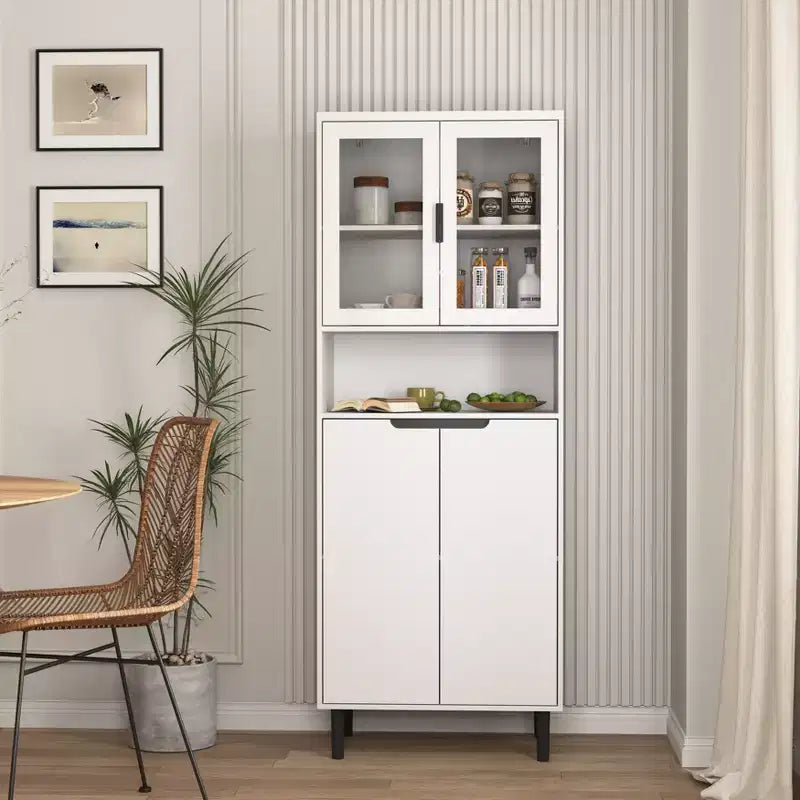 CLIHOME Bibliothèque haute 4 portes en verre trempé, armoire de rangement utilitaire avec étagères réglables