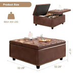 Ottoman de rangement table basse en cuir 32,5" avec couvercle relevable, Banc de rangement carré, Grande table basse de rangement carrée