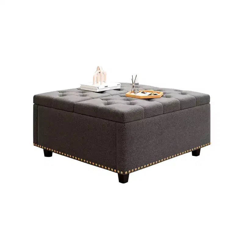 Ottoman de rangement table basse en cuir 32,5" avec couvercle relevable, Banc de rangement carré, Grande table basse de rangement carrée