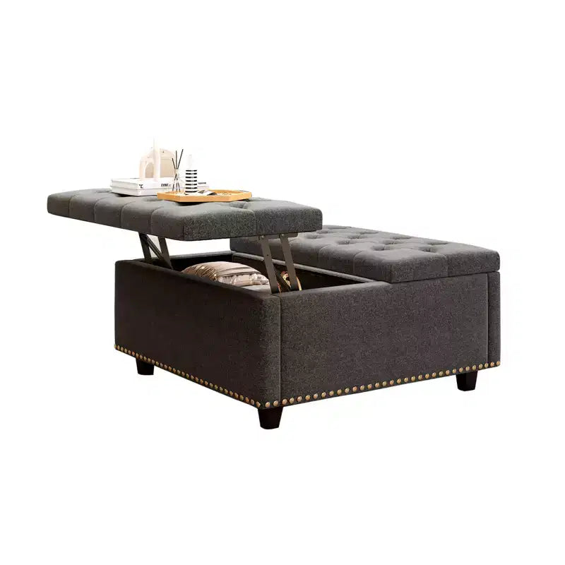Ottoman de rangement table basse en cuir 32,5" avec couvercle relevable, Banc de rangement carré, Grande table basse de rangement carrée