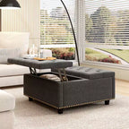 Ottoman de rangement table basse en cuir 32,5" avec couvercle relevable, Banc de rangement carré, Grande table basse de rangement carrée