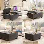 Ottoman de rangement table basse en cuir 32,5" avec couvercle relevable, Banc de rangement carré, Grande table basse de rangement carrée