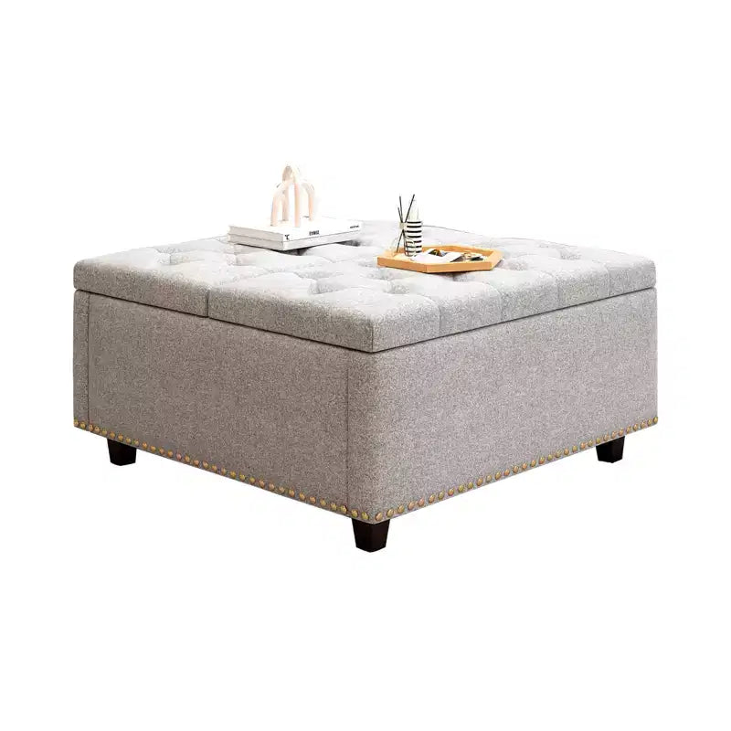 Ottoman de rangement table basse en cuir 32,5" avec couvercle relevable, Banc de rangement carré, Grande table basse de rangement carrée