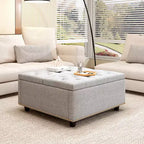Ottoman de rangement table basse en cuir 32,5" avec couvercle relevable, Banc de rangement carré, Grande table basse de rangement carrée