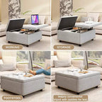 Ottoman de rangement table basse en cuir 32,5" avec couvercle relevable, Banc de rangement carré, Grande table basse de rangement carrée