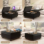 Ottoman de rangement table basse en cuir 32,5" avec couvercle relevable, Banc de rangement carré, Grande table basse de rangement carrée