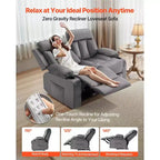 Canapé inclinable VEVOR Loveseat, canapé inclinable électrique avec chauffage et massage, canapé inclinable électrique en velours doux avec ports USB, porte-gobelets, gris