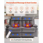 Canapé inclinable VEVOR Loveseat, canapé inclinable électrique avec chauffage et massage, canapé inclinable électrique en velours doux avec ports USB, porte-gobelets, gris