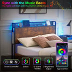 Cadre de lit plateforme avec tête de lit, station de recharge USB, éclairage LED et 4 tiroirs de rangement, sommier tapissier non requis, support robuste