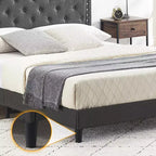 Cadre de lit plateforme rembourré avec tête de lit réglable, lit capitonné avec oreilles, aucun sommier tapissier requis, gris