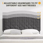 Cadre de lit plateforme rembourré avec tête de lit réglable, lit capitonné avec oreilles, aucun sommier tapissier requis, gris