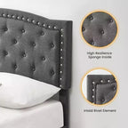 Cadre de lit plateforme rembourré avec tête de lit réglable, lit capitonné avec oreilles, aucun sommier tapissier requis, gris