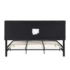 Lit plateforme King tapissé avec tête de lit en lin, support robuste, pas besoin de sommier tapissier