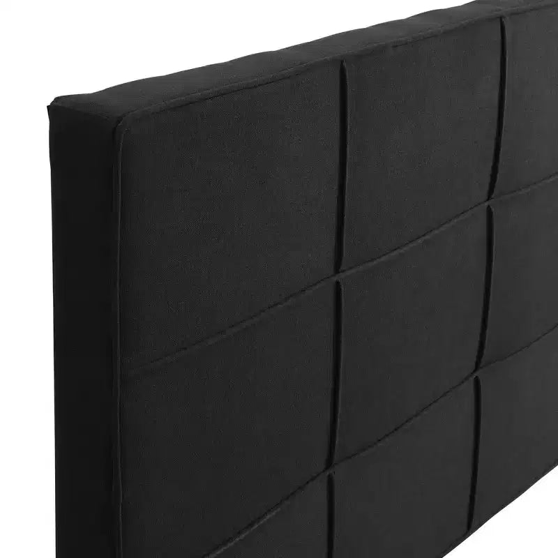 Lit plateforme King tapissé avec tête de lit en lin, support robuste, pas besoin de sommier tapissier