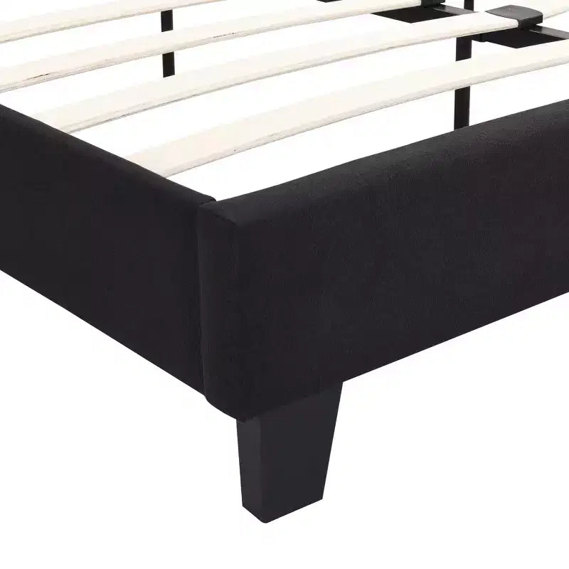 Lit plateforme King tapissé avec tête de lit en lin, support robuste, pas besoin de sommier tapissier