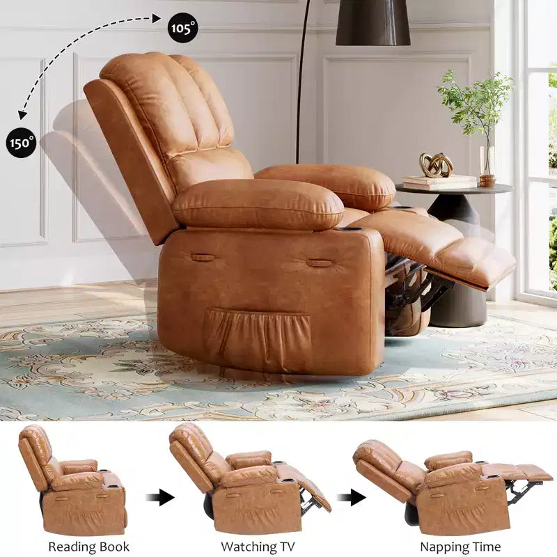 Fauteuil inclinable électrique en cuir PU 37,4, fauteuil inclinable réglable, largeur d'assise, porte-gobelets, canapé simple ergonomique, pour salon, chambre à coucher