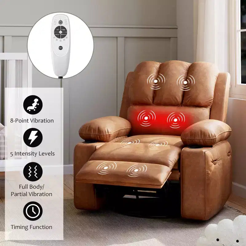 Fauteuil inclinable électrique en cuir PU 37,4, fauteuil inclinable réglable, largeur d'assise, porte-gobelets, canapé simple ergonomique, pour salon, chambre à coucher