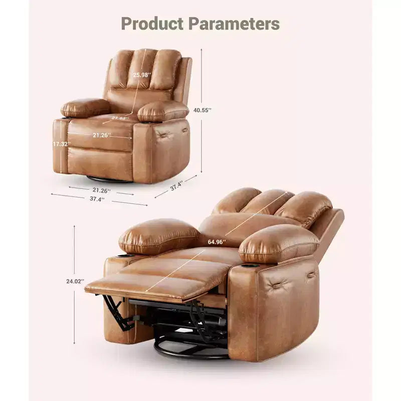 Fauteuil inclinable électrique en cuir PU 37,4, fauteuil inclinable réglable, largeur d'assise, porte-gobelets, canapé simple ergonomique, pour salon, chambre à coucher