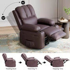 Fauteuil inclinable électrique en cuir PU 37,4, fauteuil inclinable réglable, largeur d'assise, porte-gobelets, canapé simple ergonomique, pour salon, chambre à coucher