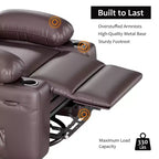 Fauteuil inclinable électrique en cuir PU 37,4, fauteuil inclinable réglable, largeur d'assise, porte-gobelets, canapé simple ergonomique, pour salon, chambre à coucher