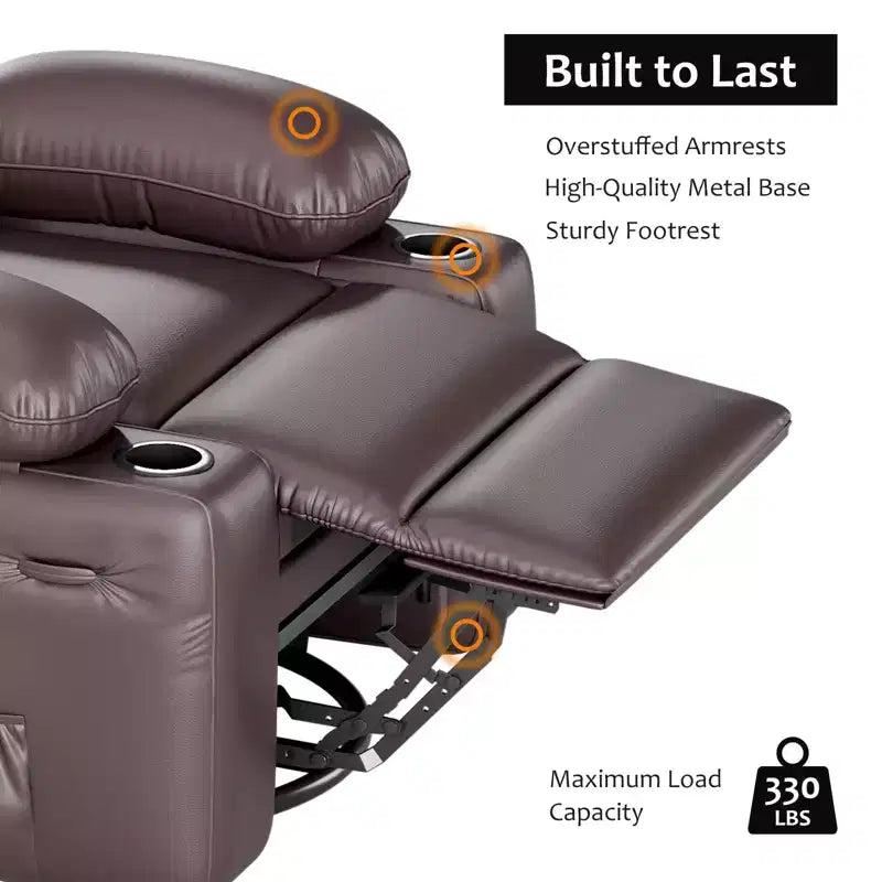 Fauteuil inclinable électrique en cuir PU 37,4, fauteuil inclinable réglable, largeur d'assise, porte-gobelets, canapé simple ergonomique, pour salon, chambre à coucher