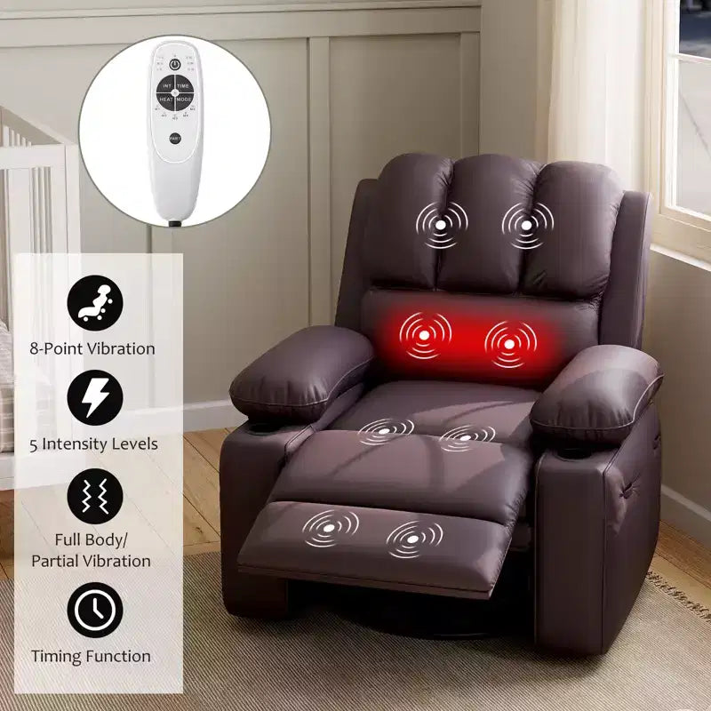 Fauteuil inclinable électrique en cuir PU 37,4, fauteuil inclinable réglable, largeur d'assise, porte-gobelets, canapé simple ergonomique, pour salon, chambre à coucher