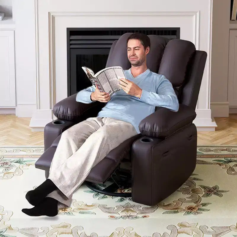 Fauteuil inclinable électrique en cuir PU 37,4, fauteuil inclinable réglable, largeur d'assise, porte-gobelets, canapé simple ergonomique, pour salon, chambre à coucher