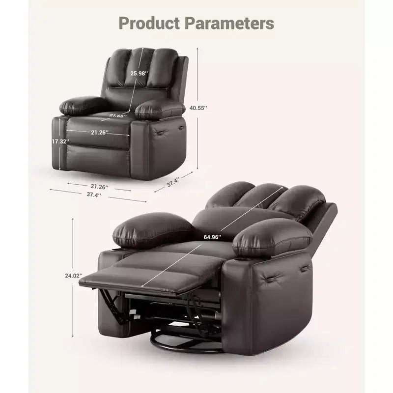 Fauteuil inclinable électrique en cuir PU 37,4, fauteuil inclinable réglable, largeur d'assise, porte-gobelets, canapé simple ergonomique, pour salon, chambre à coucher