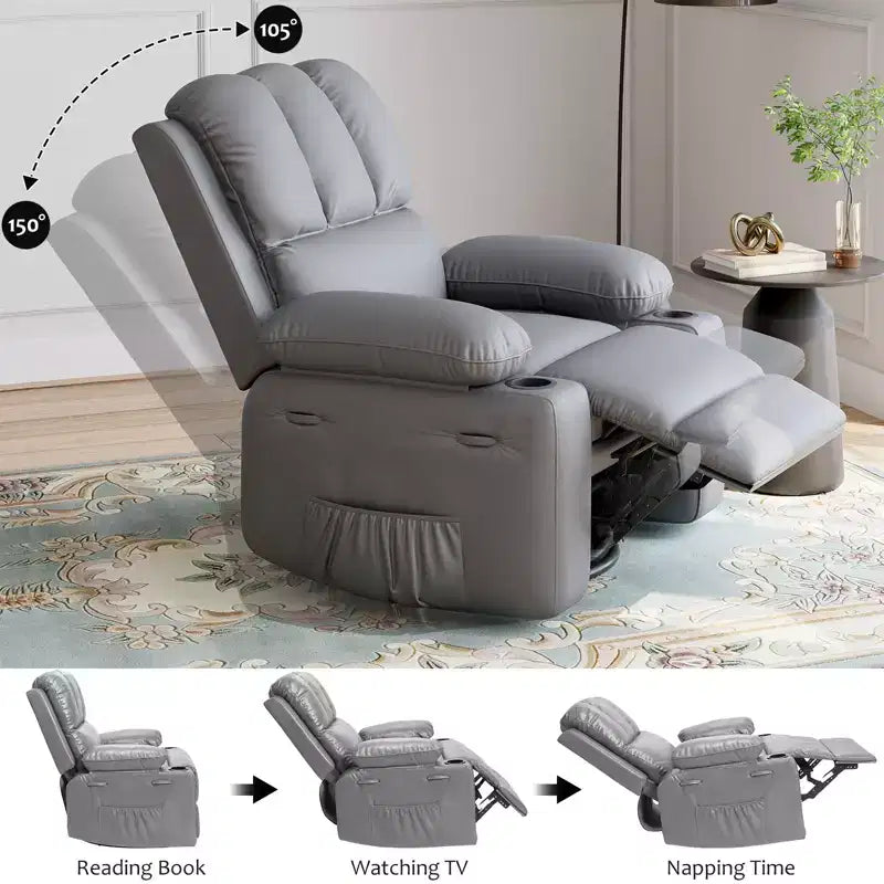 Fauteuil inclinable électrique en cuir PU 37,4, fauteuil inclinable réglable, largeur d'assise, porte-gobelets, canapé simple ergonomique, pour salon, chambre à coucher