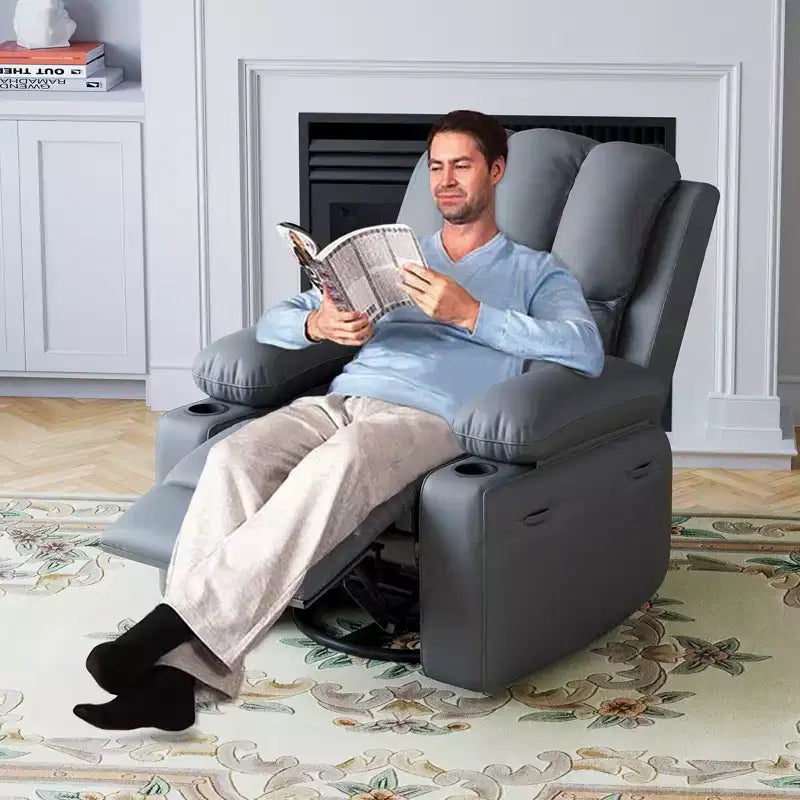 Fauteuil inclinable électrique en cuir PU 37,4, fauteuil inclinable réglable, largeur d'assise, porte-gobelets, canapé simple ergonomique, pour salon, chambre à coucher