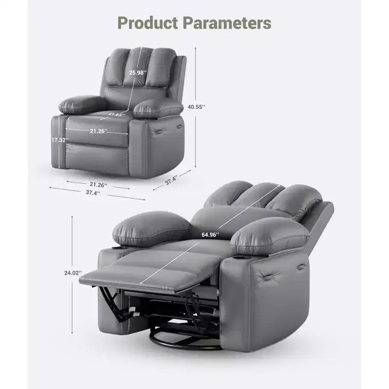 Fauteuil inclinable électrique en cuir PU 37,4, fauteuil inclinable réglable, largeur d'assise, porte-gobelets, canapé simple ergonomique, pour salon, chambre à coucher