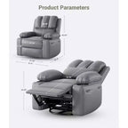 Fauteuil inclinable électrique en cuir PU 37,4, fauteuil inclinable réglable, largeur d'assise, porte-gobelets, canapé simple ergonomique, pour salon, chambre à coucher