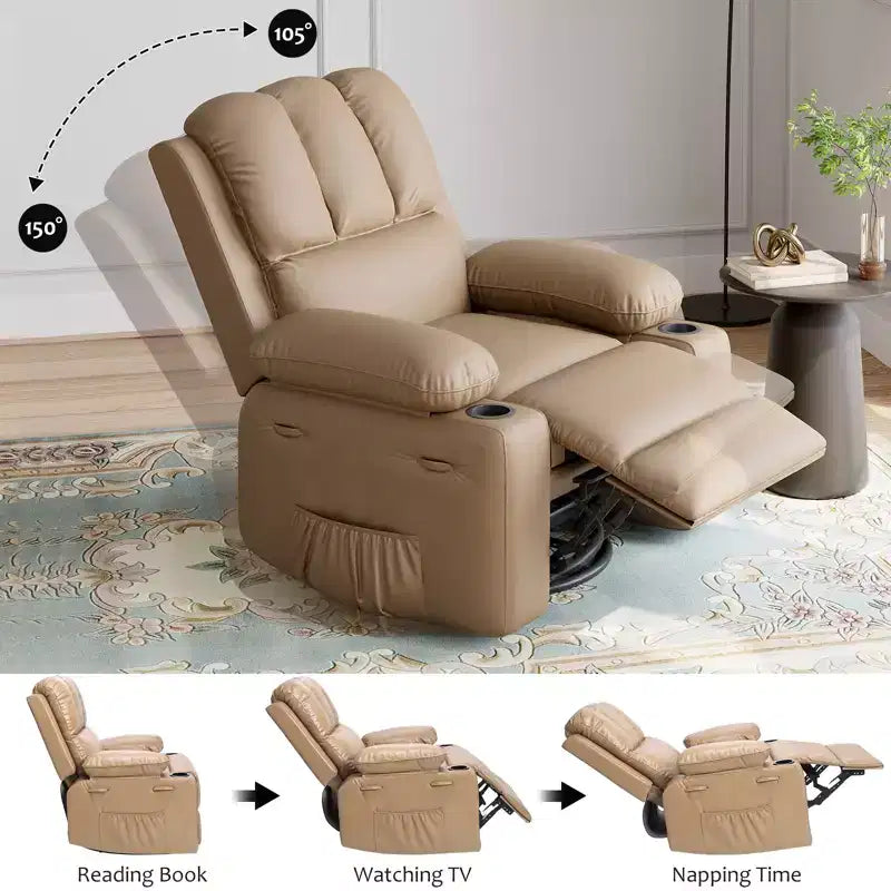 Fauteuil inclinable électrique en cuir PU 37,4, fauteuil inclinable réglable, largeur d'assise, porte-gobelets, canapé simple ergonomique, pour salon, chambre à coucher