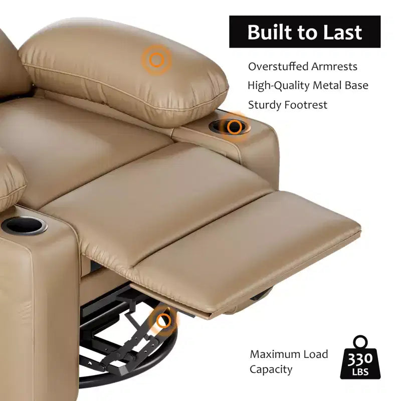 Fauteuil inclinable électrique en cuir PU 37,4, fauteuil inclinable réglable, largeur d'assise, porte-gobelets, canapé simple ergonomique, pour salon, chambre à coucher