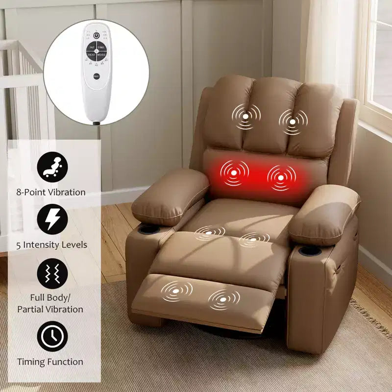 Fauteuil inclinable électrique en cuir PU 37,4, fauteuil inclinable réglable, largeur d'assise, porte-gobelets, canapé simple ergonomique, pour salon, chambre à coucher