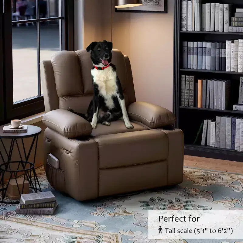 Fauteuil inclinable électrique en cuir PU 37,4, fauteuil inclinable réglable, largeur d'assise, porte-gobelets, canapé simple ergonomique, pour salon, chambre à coucher