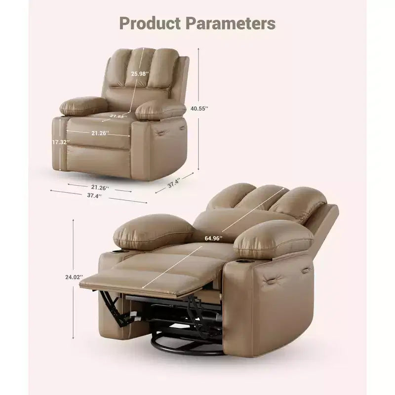 Fauteuil inclinable électrique en cuir PU 37,4, fauteuil inclinable réglable, largeur d'assise, porte-gobelets, canapé simple ergonomique, pour salon, chambre à coucher